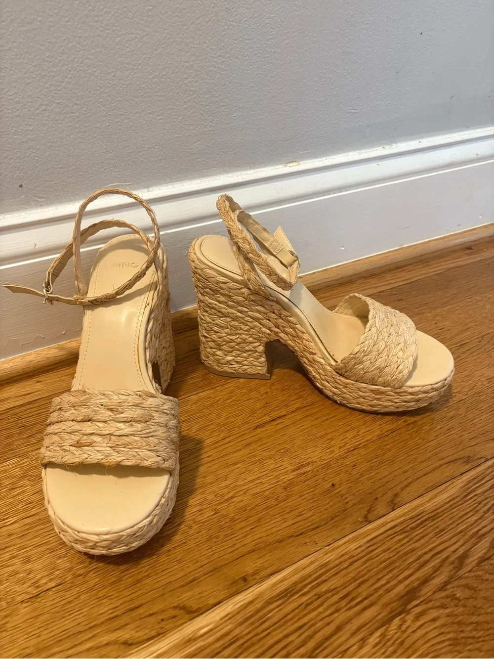 Mango Woven Platform Ankle-Strap Sandals - Tan